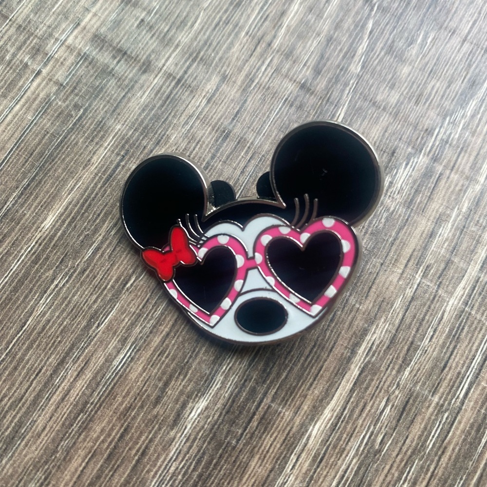 Disney Black and Pink Minnie Heart Sunglasses Enamel Pin
